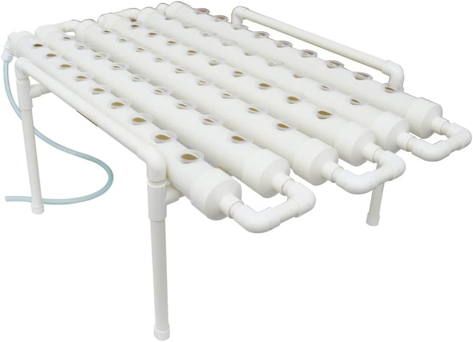 INTBUYING PVC Hydroponics Growing System, 54 Sites 6 Pipes Grow Kit for Leafy Vegetables, 1 Layers Hydroponic Kit with 110V Pump, Hose, Basket, Planting Sponges