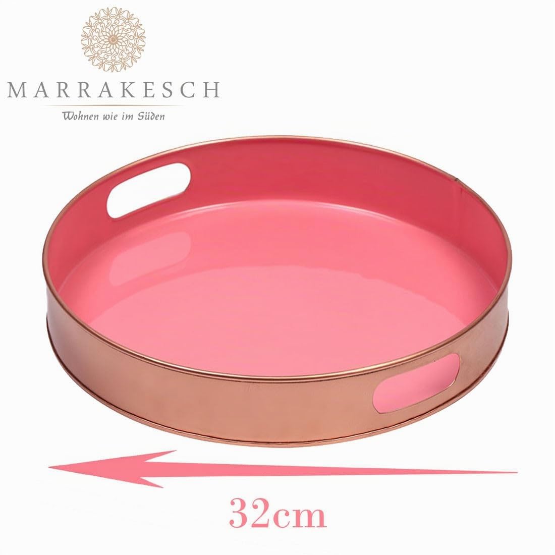 Skandinavisches Serviertablett Aarhus rund aus Metall rosa 32 cm Deko