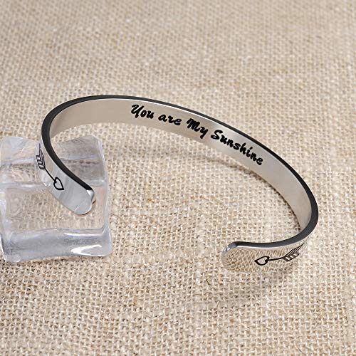 Image of AZNECK You Are My Sunshine Inspirational Bracelets Gift for Her Daughter Sister Niece Girlfriend Mantra Cuff Bangle Mom Grandma Jewelry for Her