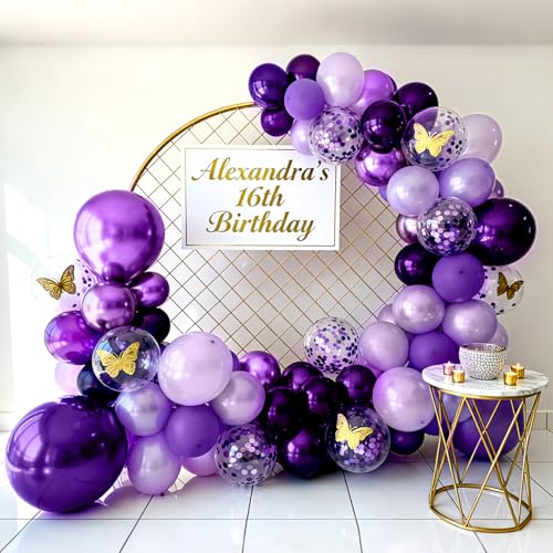 Image of Bezente Purple Chrome Confetti Lavender Lilac Balloons Kit 60pcs 12-in