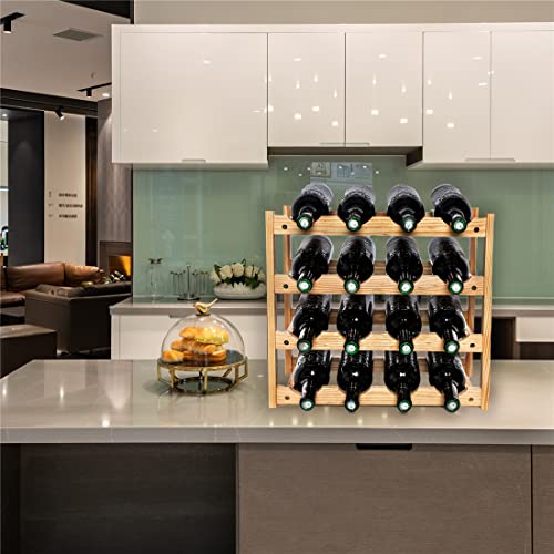 Homegoal Wooden Wine Rack, Free Standing Wine Bottle Holder Cabinet Shelf, 16 Bottle 4 Tiers Solid Pine Wood Wine Storage Racks Countertop For Home Cellar Pantry Kitchen Living Room Bar #TOP7