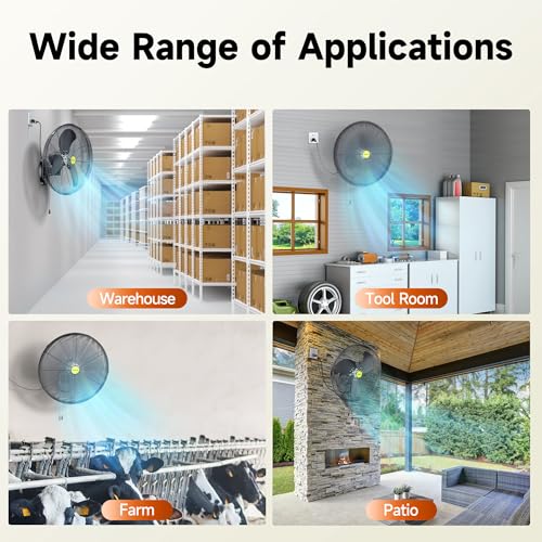 VAGKRI Wall Mount Fan, 20 Inch High Velocity Metal Oscillating Fan, 3 Speeds, 5300CFM Industrial Wall Fan for Home Office Patio Garage Factory Greenhouse Warehouse Farm - Thumbnail 7