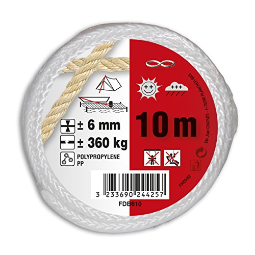 Chapuis FDB610 Corde polypropylène tressée-Résistance à la rupture indicative 360 kg-Diamètre 6 mm-Longueur 10 m-Blanc