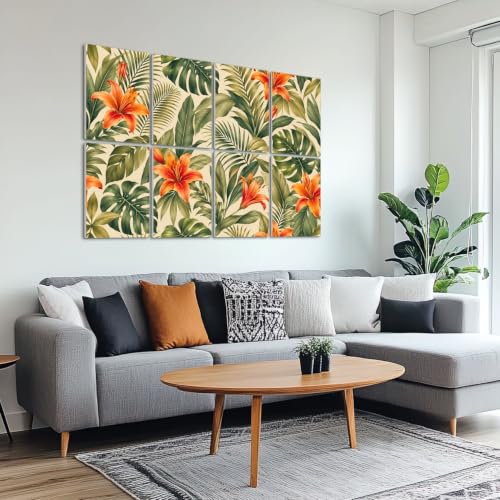 8 Pack Paneles Acústicos de Arte Absorbentes de Sonido con Diseño Tropical en Verde, Oro y Flores, Paneles Decorativos Autoadhesivos para Estudios de Grabación y Oficina 48"x32" miniatura 6