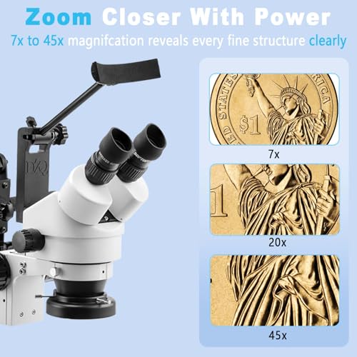 Image of DZQ-1X Multi-Directional Microscope 7X-45X Magnification 0.5X Barlow Lens | 0.7X-4.5X Zoom Objective, Includes Multi-Directional Spring Bracket,60-Led Ring Light
