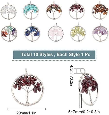 SUNNYCLUE 10 Colors Tree of Life Charms Pendants Gemstone Crystal Stone Pendant Colorful Half Round Hollow Healing Chakra Charm for Balancing Yoga DIY Bracelets Jewelry Crafts Supplies
