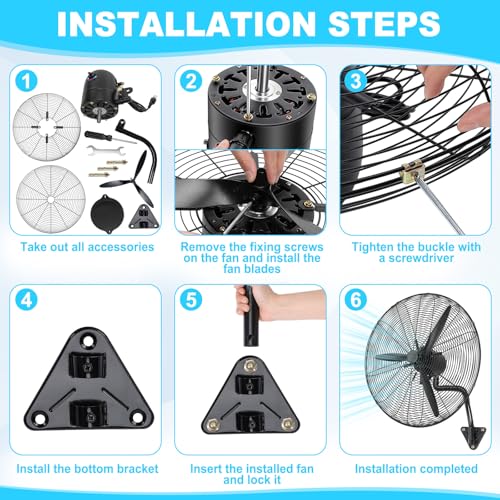 Aurelema 2 Set 30 Inch Wall Mount Fan Oscillating Industrial Heavy Duty Black 3 Speed Fan, 7500 CFM Powerful Airflow, with Powerful Cooling for Commercial Garage Warehouse Workshops Factory by Aurelema - Image 4