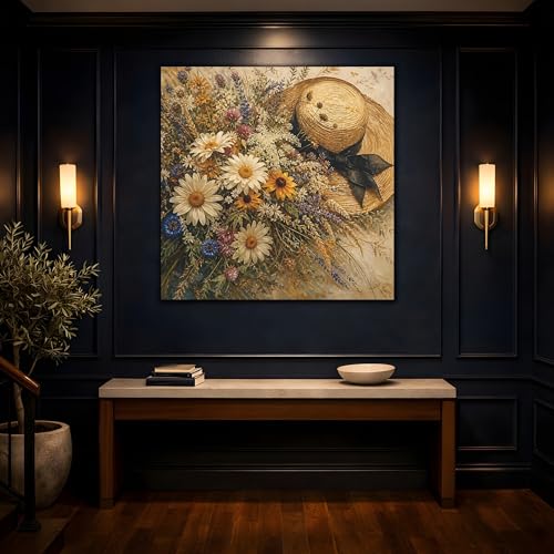 Tableau fleurs sauvages multicolore 35x35 cm pour salon - 4
