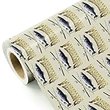 WRAPAHOLIC Fishing Wrapping Paper Roll - Mini Roll - 17 Inch x 16.5 Feet - Fishing Rod and Fish Wrapping Paper for Men Birthday, Fishing Lovers, Father’s Day, Retirement