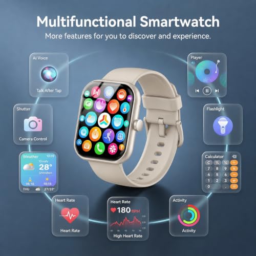 Image of Smart Watch for Men Women (Answer /Make Call), 1.83 inch HD Touchscreen Fitness Tracker, 110+ Sport Modes, Fitness Watch with Heart Rate /Sleep Monitor /Step, Waterproof Smartwatch for Android,Silver Beige