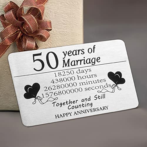 ZHSHWAT 50Year Wedding Anniversary Insert Card Gifts, Stainless Steel Wallet Insert Card for Husband Boyfriend Wife Girlfriend Parents Anniversary Valentines Mothers Day Gifts4