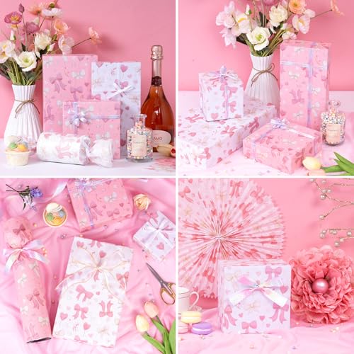 Image of Larcenciel Pink Tissue Paper for Packaging, Bow Balloon Gift Wrap Tissue Paper for Gift Bags, Boxes & Crafts, Pretty Packing Supplies for Birthday, Wedding, Anniversary, Holiday, 60 Sheets 20x14in