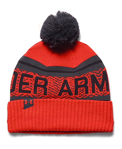 Under Armour Men's Retro Pom 2.0 Beanie, Fuego (826)/Stealth Gray, One Size Fits All