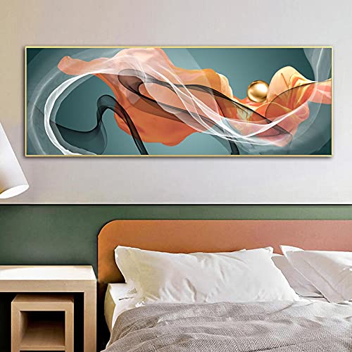 Peinture abstraite de chevet ruban doré 70x210cm pour salon moderne
