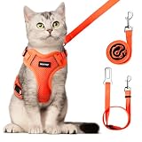 Cat Harness and Leash for Walking Escape Proof Soft Adjustable Cat Leash Breathable Comfortable Vest Easy to Wear Kitten Harness for Outdoor Travel, Orange, M