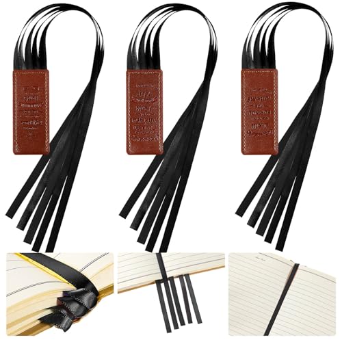 Outus 3 Pieces Bible Ribbon Bookmark Markers Artificial Leather Bookmark with Ribbons for Books Office(Inspirational Black)