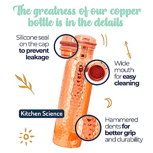 Copper Water Bottle (34oz/1000ml) w/a Carrying Canvas Bag | 100% Pure Copper Bottle for Drinking Water | Lab-Tested, Heavy Duty & Leak-Proof | Authentic Ayurvedic Copper Water Bottle - Image 4