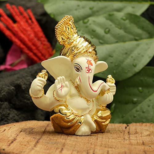 Craftvatika GMAS144 Gold Plated Terracotta Pagdi Ganesha Statue thumb #1