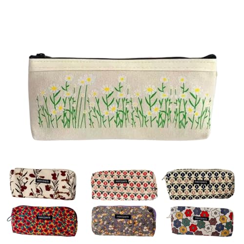 Image of Flower Prints Pencil Pen Pouch Purse Bag Cosmetic Case Organizer Soft Cotton Canvas (E)