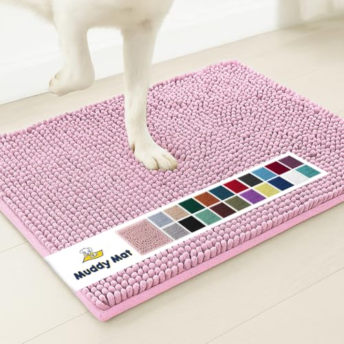 Image of Muddy Mat | Super Absorbent Door Mat Indoor, Microfiber Quick Dry Chenille Entryway Rug, Non-Slip Front Door Mat, Indoor Mats for Entryway, Machine Washable Pet Rug, Pink 16 inchx24 inch