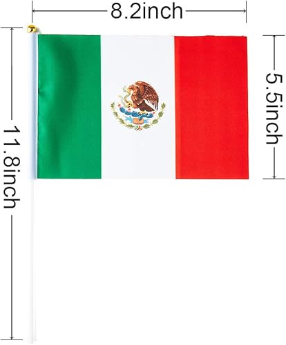 Miniatura 3 de Bandera de México, bandera mexicana, pequeñas mini banderas de mano de México en palo, ideal para fiestas, desfiles, eventos deportivos,