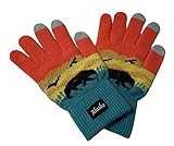 Alaska Knit Gloves Design Orange Yellow Aqua Black Bear One Size