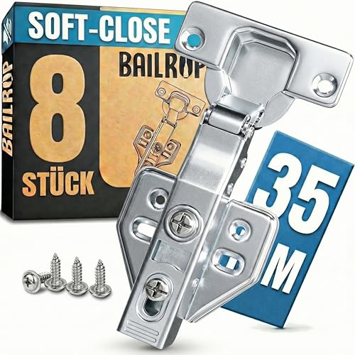 Scharniere für Schranktüren – NICHT für IKEA – Soft-Close 35 mm Eckanschlag 110° (8 Stück) – Topfscharniere Standardgröße mit Dämpfer – Schrankscharniere & Möbelscharniere