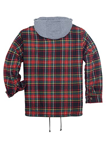 Image of COEVALS CLUB Men's Flannel Fleece Sherpa Quilted Lined Plaid Snap Work Shirt Jacket /Hooded