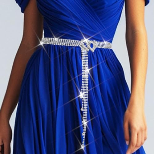 COSYDAYS Silver Rhinestone Dress Belts Sparkly Crystal Chain Belt Waist Accessories for Women3