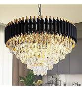Modern Chandelier Gold and Black Crystal Chandeliers 5-Tier Chandelier Crystal Round Hanging Crys...