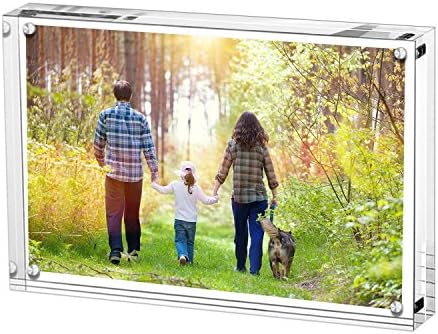 Boxalls 3.5x5 Inches Acrylic Picture Frame, Double Sided Clear Frameless Photo Frame with Magnetic Desktop Transparent