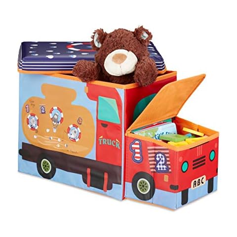 Relaxdays Baúl para Juguetes, Taburete Infantil Plegable, Caja con Compartimento, Sea Life Cover