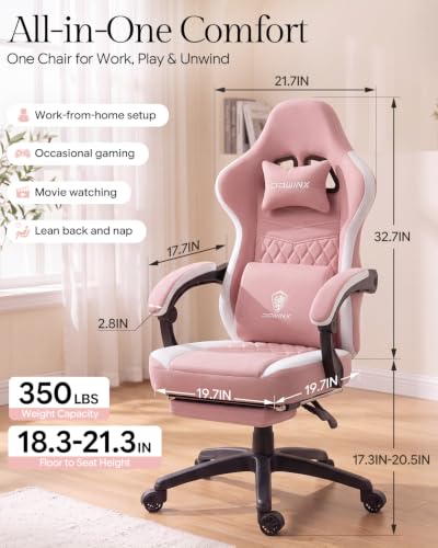 Image of Dowinx High Back Tech Fabric Gaming Chair with Wide Seat, Pink White