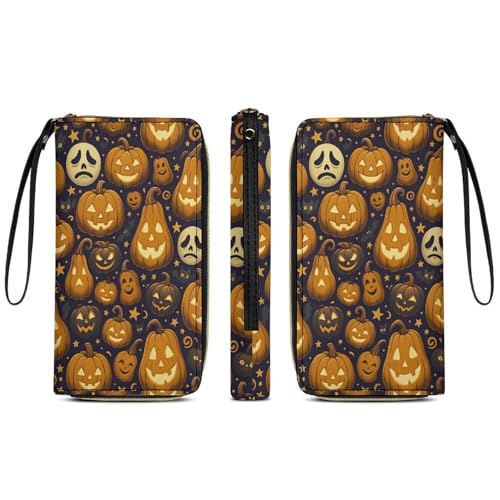 Halloween Pumpkin Pattern Women's Wallet Wristlet Zipper Purse with Hand Strap Travel Credit Card Holder for Daily Use Gifts4