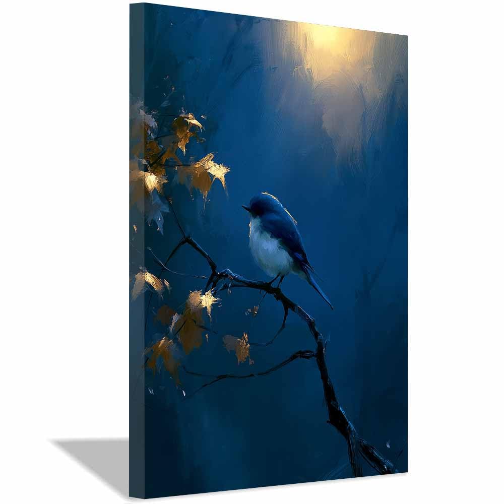 PUQAAEO Wall Art Painting Grizzly Bear Prints On Canvas Blues Bird Oil Painting Animal Pictures Wall Art for Home Cabin Decoration Rustic Farmhouse Decor(Multicolor)-70x100cm Framed