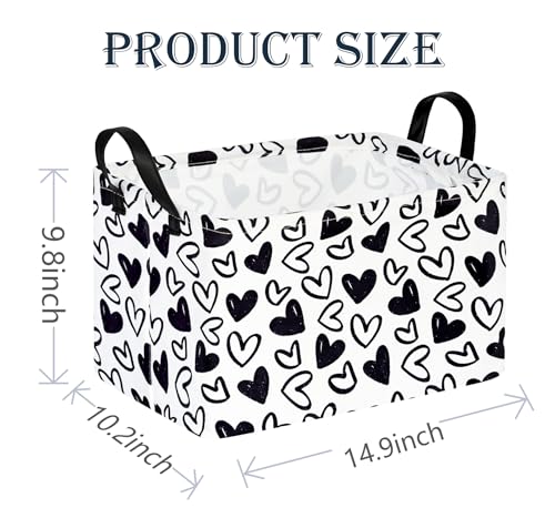 Image of Black Heart Valentine Gift Love Storage Basket Clothes Laundry Storage Box Shelf Bins, Gift Basket Laundry Hamper with Handles