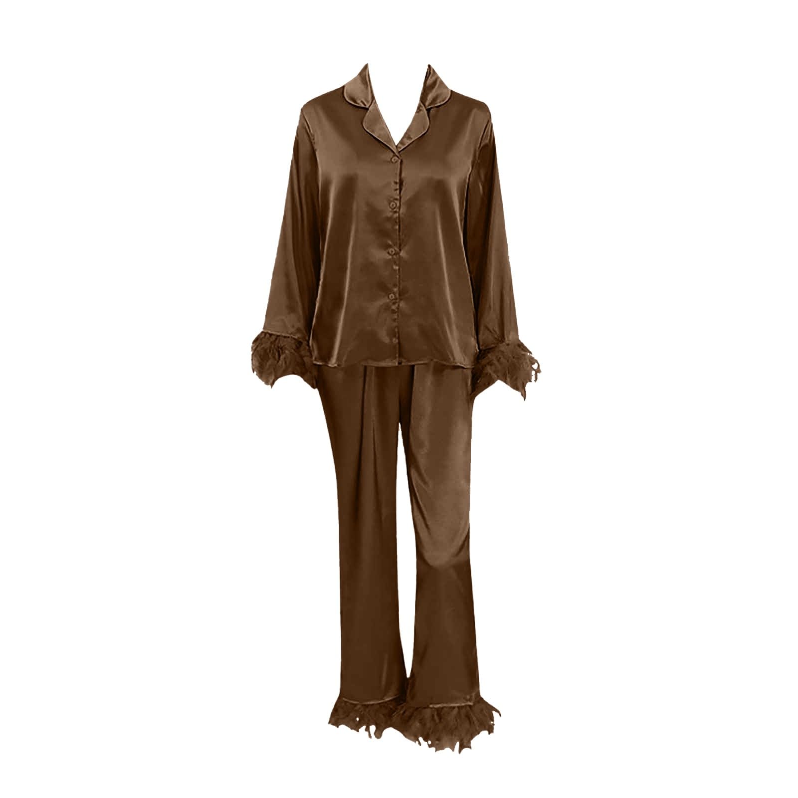 Pigiama Donna Lungo Cotone - Top Lunghi da Donna Set Lungo da 2 Pezzi con Maniche Pantaloni da Notte Completi da Donna Set