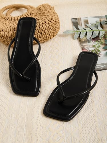 GORGLITTER Women's Square Open Toe Flip Flop Minimalist Thong Flat Sandals Slide On Summer Vacation 2025 Dressy Shoes3