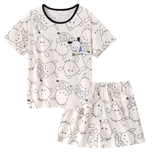 Cartoon Printed 2 Piece Pajama Set Petite Women Girls Short Sleeve Sleepwear Nightwear Shirt and Shorts Lounge Sets