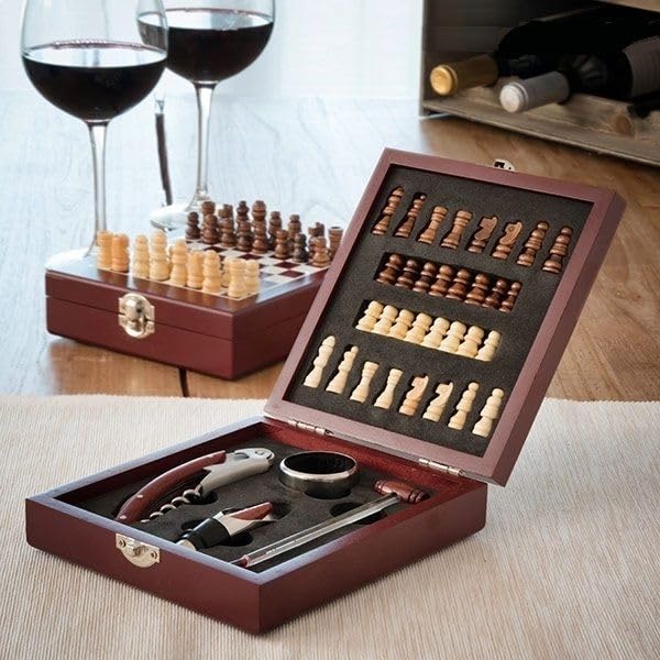 Ebiz Cofanetto scacchiera e enologia - Gioco degli scacchi e accessori per vino