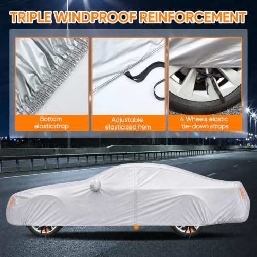 Image of Car Cover Custom Fit for Ford Mustang 1994-2026, Outdoor Waterproof All Weather Heavy Duty Full Exterior GT Cover for Sun Rain Snow UV Dust Protection with Door Zipper,Silver