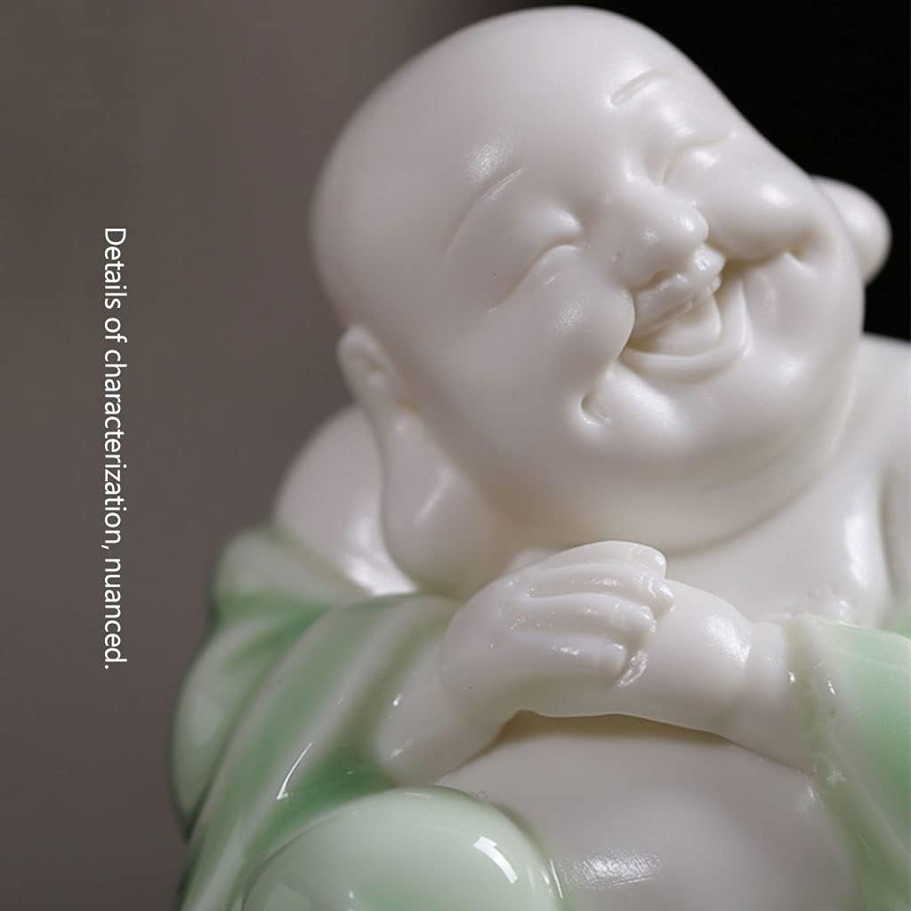 Statuetta, Pollici Statua in Ceramica Piccolo Simpatico Buda Che Ride Decorazioni per la casa Decorazione da scrivania Ornamento per Auto Statua di Buddha da Giardino(A-Verde)