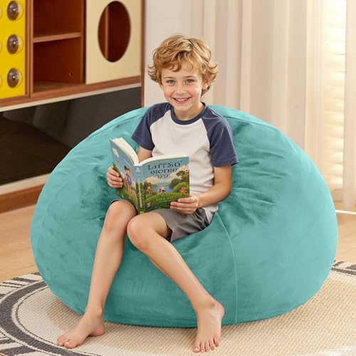 Image of HABUTWAY 2FT Bean Bag Chair, 2' Beanbags Small Bean Bag Chairs with Filling, Teardrop Bean Bag Chair Luxurious Velvet Ultra Soft Fur with Removable Cover (Aqua Ombre)