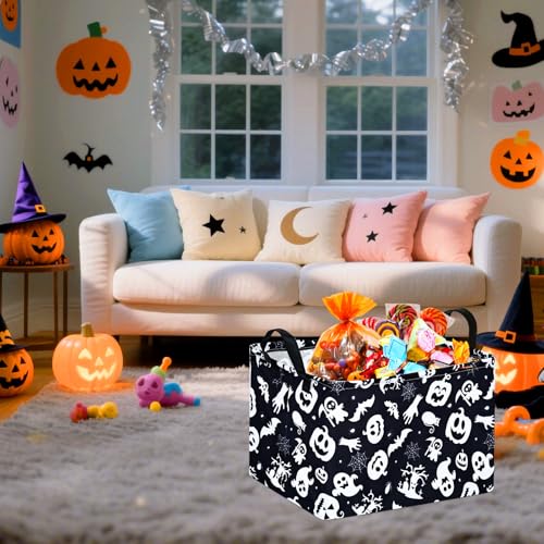 Image of Happy Halloween Ghost Storage Basket Gift Laundry Bins Collapsible Storage Baskets Box Laundry Nursery Hamper for Home and Office Decoration with Handles