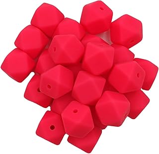 50pcs Shocking Pink Color 14mm Silicone Hexagon Pearl Beads Silicone Geometry Spacer Beads for DIY Beading Mom Jewelry Necklace Making