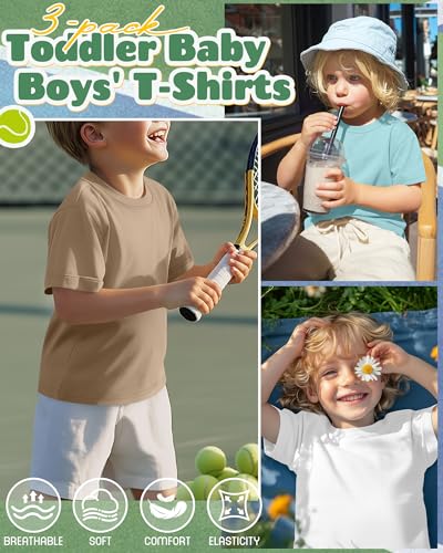 Image of Oakgarden 3 Pack Toddler Boys Crewneck T Shirts | 18M-5T, Short Sleeve Solid Tees, Soft Basic Tops, Baby Summer Clothes, Daycare, Preschool, Playdates, Daily Wear