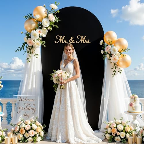 7.2ft Black Arch Cover Stretchy Spandex Wedding Arch Backdrop Cover for Birthday Party Bridal Shower Balloon Arch Stand Cover for Graduation Bridal Baby Shower Banquet Photo Background Decorations by Suppromo - Used condition - Image 3