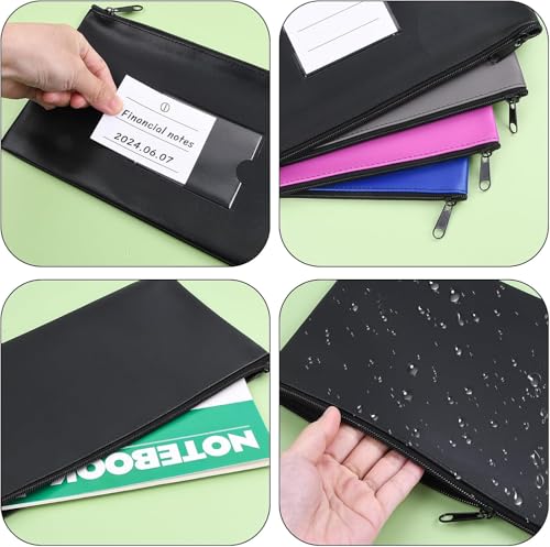 5 Pcs Dokumentenmappe A5, Geldtasche Banktasche Leder Wasserdicht, Dokumententasche A5 mit Reißverschluss und Fenster, Geldscheine Aufbewahrung, Geldmappe Schule Business, Schwarz