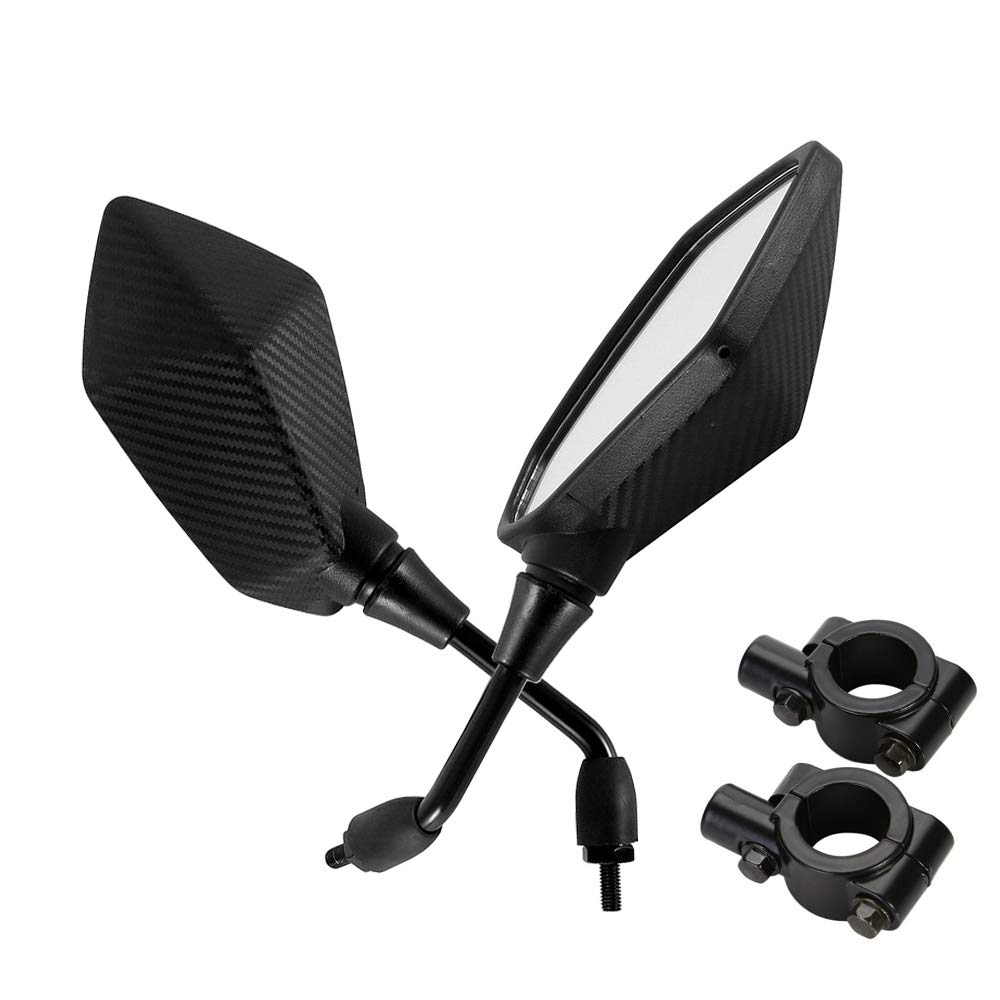 ESUPPORT 2Pcs Universal Carbon Fiber Motorcycle Convex Rear View Mirror Rearview Adjustable 10mm Bolt Handle Bar Mount Clamp Motorbike ATV
