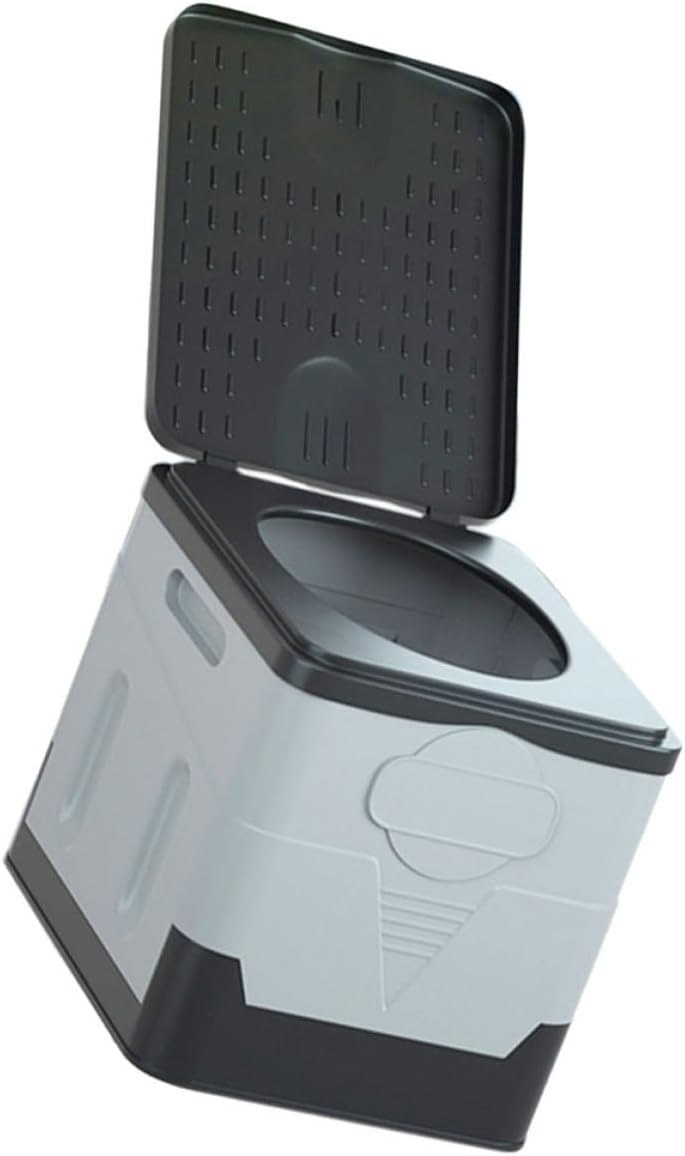 PRETYZOOM Portable Foldable Toilet for Car and Outdoor Travel, Black Gray Compact Emergency Camping Potty with Storage Box, Mobile Rv Toilet Suitable for Hiking and Road Trips
